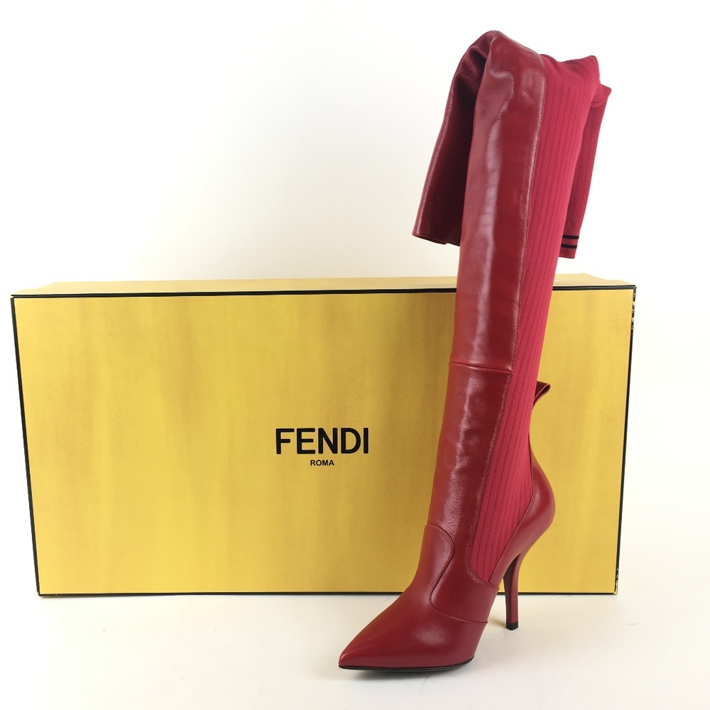Fendi Red Leather Thigh-High Boots Size 39